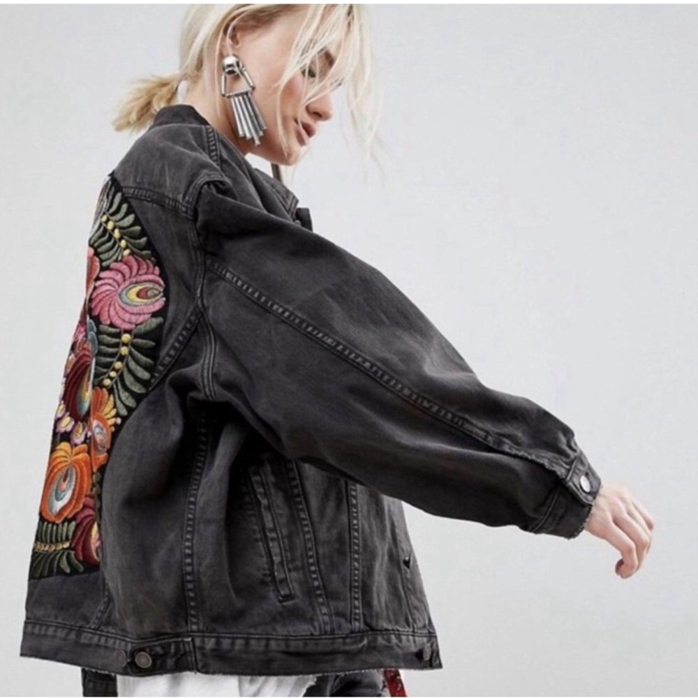 NWT Seven Black Denim Boho Distressed Jean Jacket